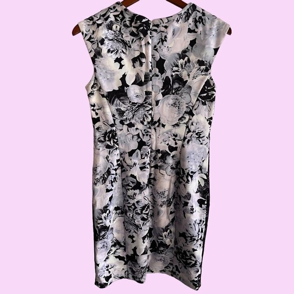 Saks Dress Womens 6 Black White Floral Black Lace Bodycon Sleeveless Zip Up‎ - Picture 2 of 12
